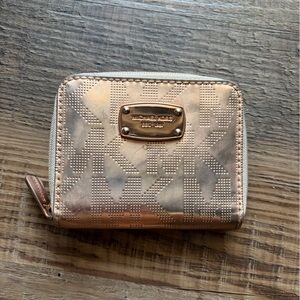 Michael Kors Metallic Rose Gold Zip Coin Wallet